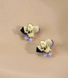 Oh La La Express Women Earrings Rhinestones & Flower Purple Design 1pair