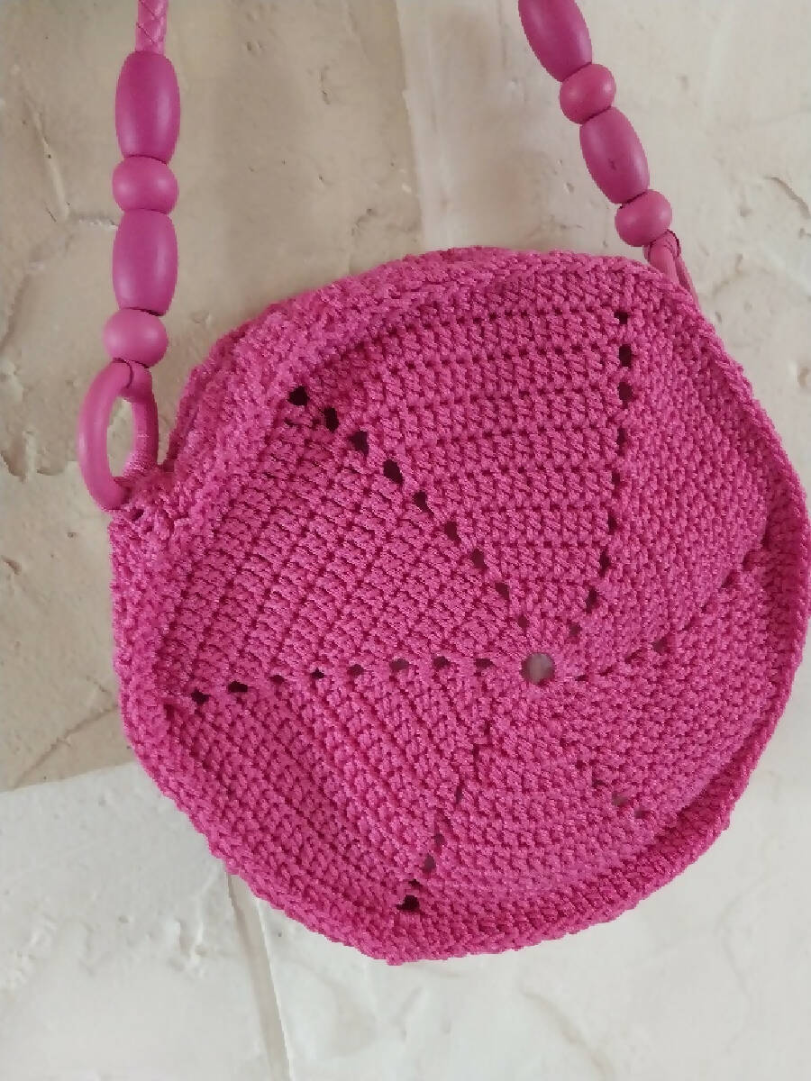 Magic of Crochet Handmade Round Fuchsia Bag Diameter 25 cm