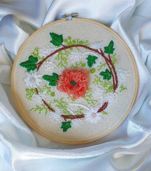 Divine Threads Handmade Floral Wreath Embroidery Hoop Art / 24 cm
