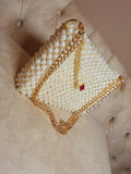 Lulua Stitches Handmade Off-White Envelope Shape Handbag