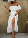 Fashion Beauty Style 7 Off Shoulders Split Thigh Women Dress Available In Two Colors White And Blue